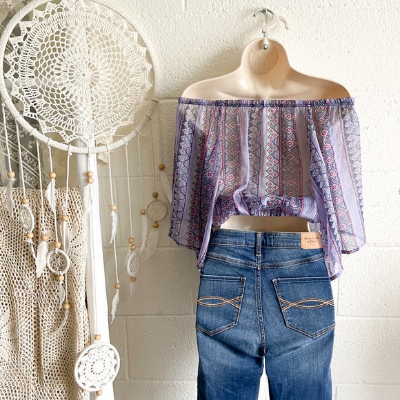 Hollister Boho Print Purple Sheer Crop Top - Picture 7 of 9